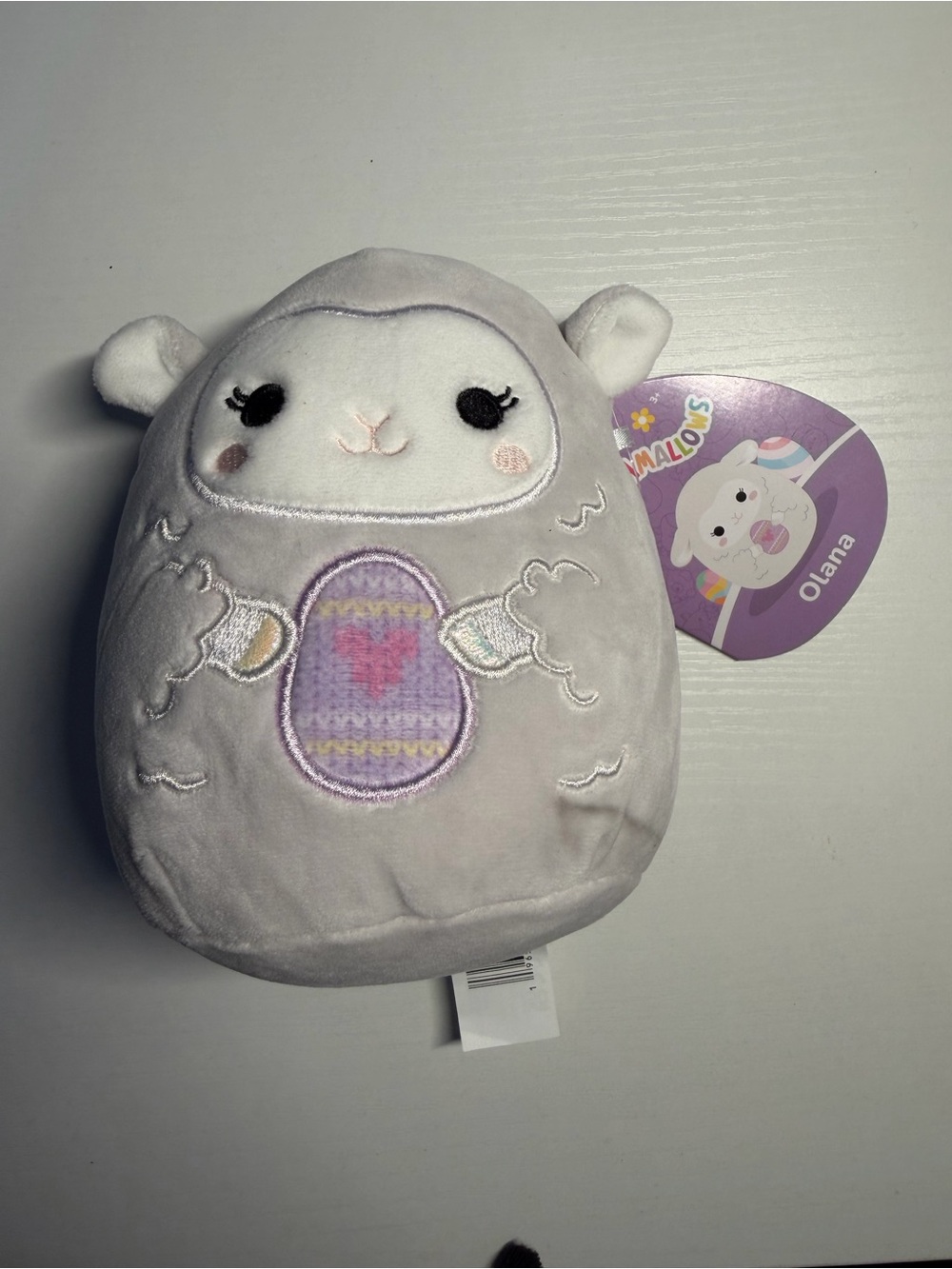 Squishmallows Olana Lamb Plush - Light Gray with Purple and Pink Egg Detail